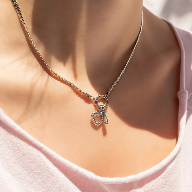 Gold Herringbone Charm Holder Necklace | 18K Gold PVD or Silver | Peace & Petals