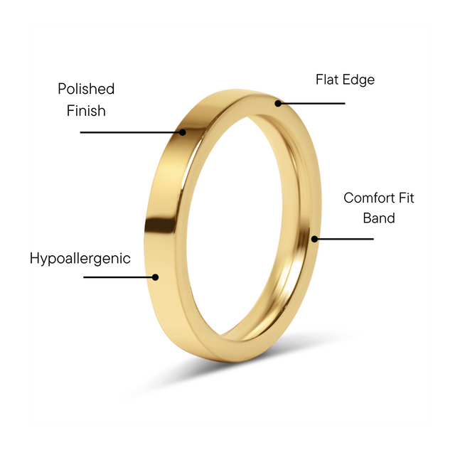 Personalized Flat-Edge Ring - Custom Engraved Band | 18K Gold PVD or Silver | Peace & Petals