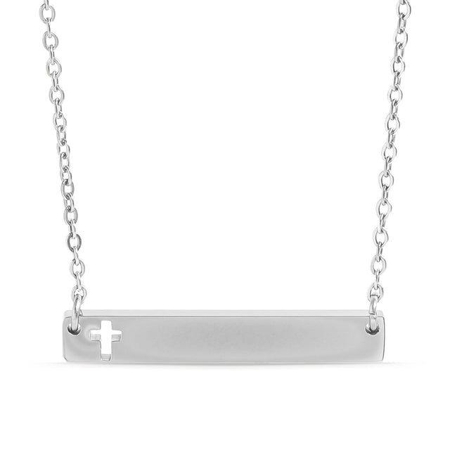Engravable Horizontal Cross Necklace | 18K Gold PVD, Silver, Rose Gold, Black | Peace & Petals