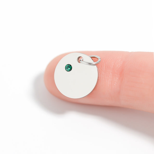 Personalized Birthstone Circle Charm - Custom Engravable Pendant | Silver | Peace & Petals