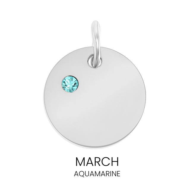 Personalized Birthstone Circle Charm - Custom Engravable Pendant | Silver | Peace & Petals