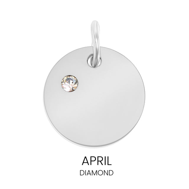 Personalized Birthstone Circle Charm - Custom Engravable Pendant | Silver | Peace & Petals