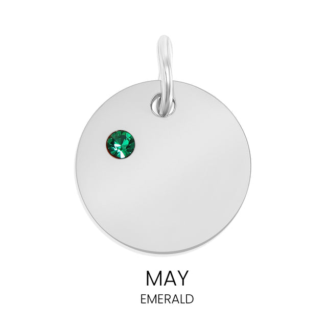 Personalized Birthstone Circle Charm - Custom Engravable Pendant | Silver | Peace & Petals