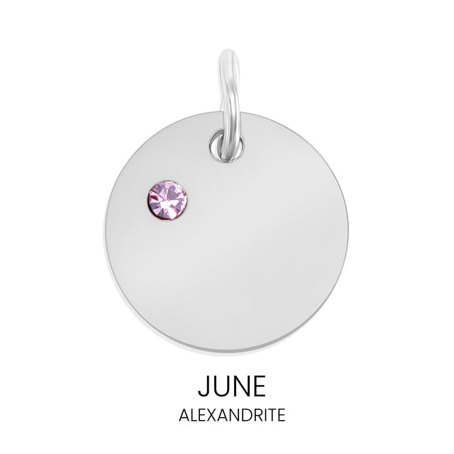 Personalized Birthstone Circle Charm - Custom Engravable Pendant | Silver | Peace & Petals