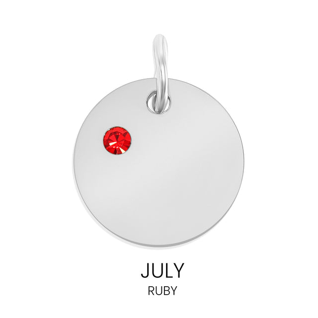 Personalized Birthstone Circle Charm - Custom Engravable Pendant | Silver | Peace & Petals