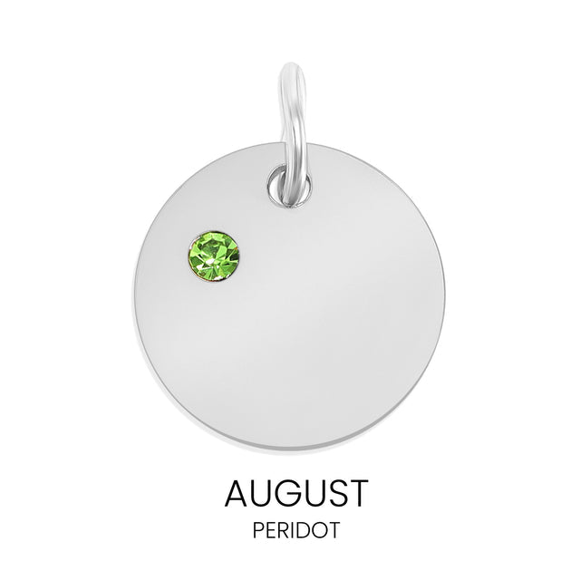 Personalized Birthstone Circle Charm - Custom Engravable Pendant | Silver | Peace & Petals