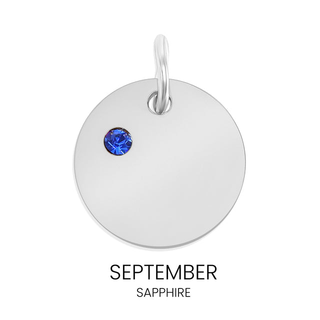 Personalized Birthstone Circle Charm - Custom Engravable Pendant | Silver | Peace & Petals