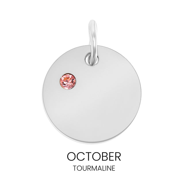 Personalized Birthstone Circle Charm - Custom Engravable Pendant | Silver | Peace & Petals