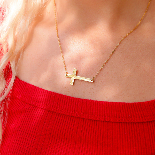 Engravable Horizontal Cross Necklace - Custom Engraved | Peace & Petals