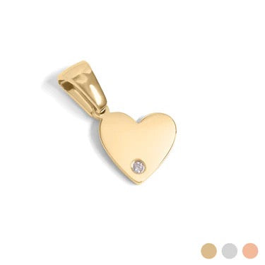 Heart Charm with Cubic Zirconia Accent, 18K Gold PVD Stainless Steel Necklace, Engravable