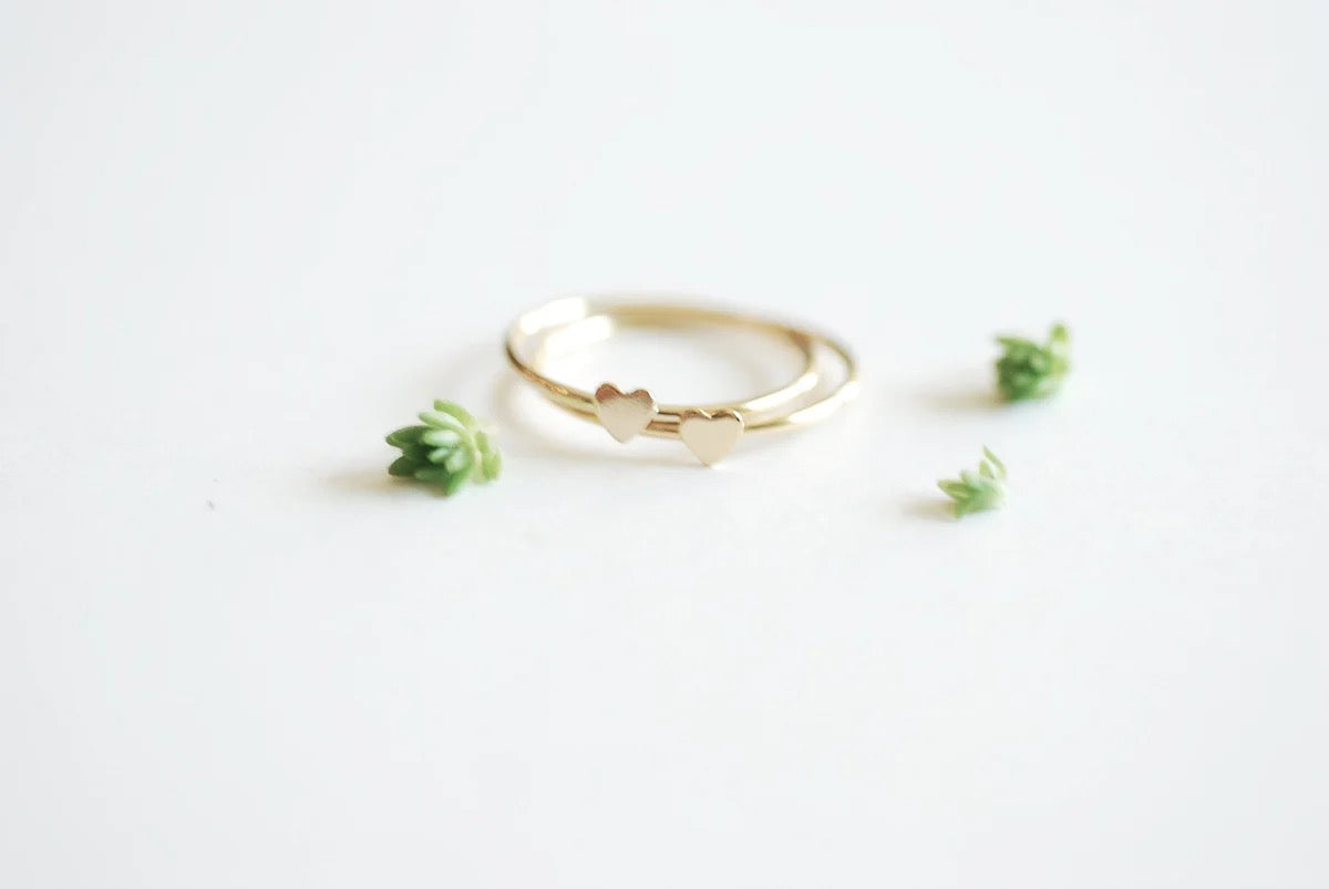 Simple Stacking Ring with a Delicate Heart Charm