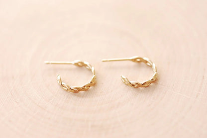 Braided Hoop Minimalist Earrings, Gold Filled