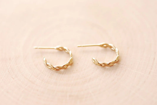 Braided Hoop Minimalist Earrings, Gold Filled