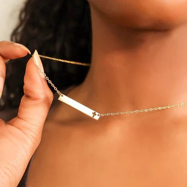 Horizontal Cross Necklace, 18k PVD Stainless Steel, Engravable