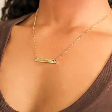 Horizontal Cross Necklace, 18k PVD Stainless Steel, Engravable