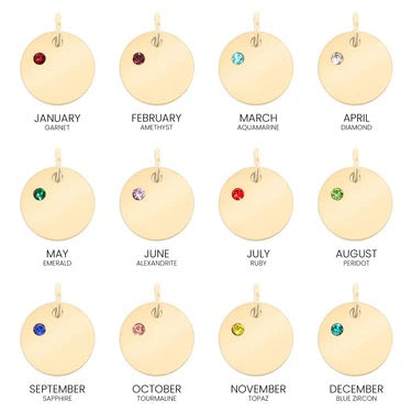 Birthstone Round Pendant, Engravable Necklace