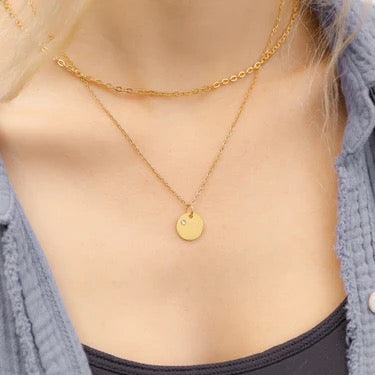 Birthstone Round Pendant, Engravable Necklace