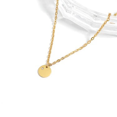 Birthstone Round Pendant, Engravable Necklace