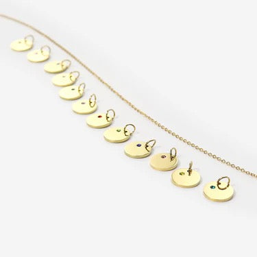 Birthstone Round Pendant, Engravable Necklace