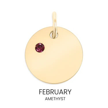 Birthstone Round Pendant, Engravable Necklace