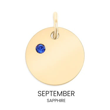 Birthstone Round Pendant, Engravable Necklace