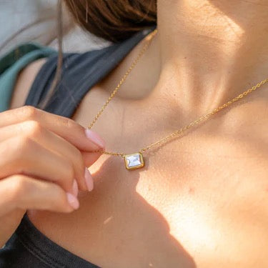 Birthstone Charm Necklace, Back of Charm is Engravable