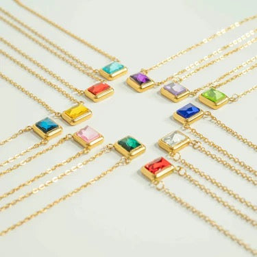 Emerald Birthstone Charm Necklace, Back of Charm is Engravable