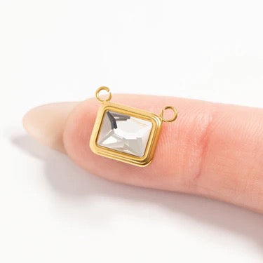 Emerald Birthstone Charm Necklace, Back of Charm is Engravable