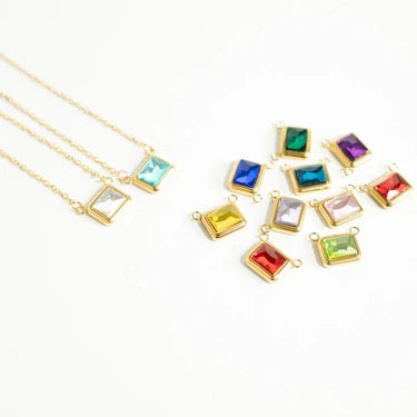 Birthstone Charm Necklace, Back of Charm is Engravable