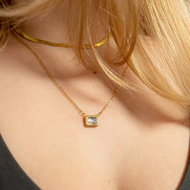 Emerald Birthstone Charm Necklace, Back of Charm is Engravable