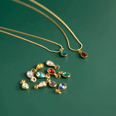 Teardrop Birthstone Charm Necklace