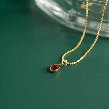 Teardrop Birthstone Charm Necklace