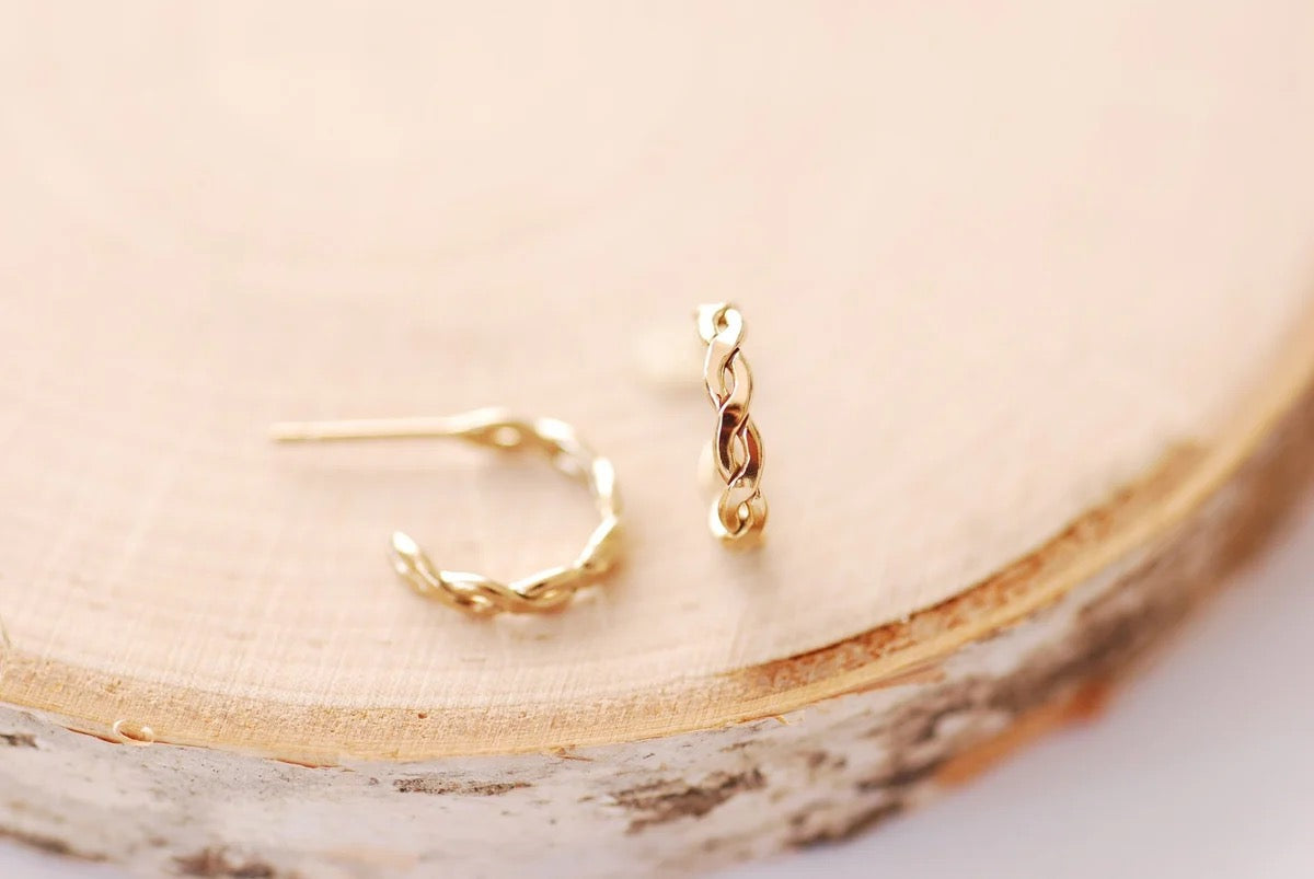 Braided Hoop Minimalist Earrings, Gold Filled
