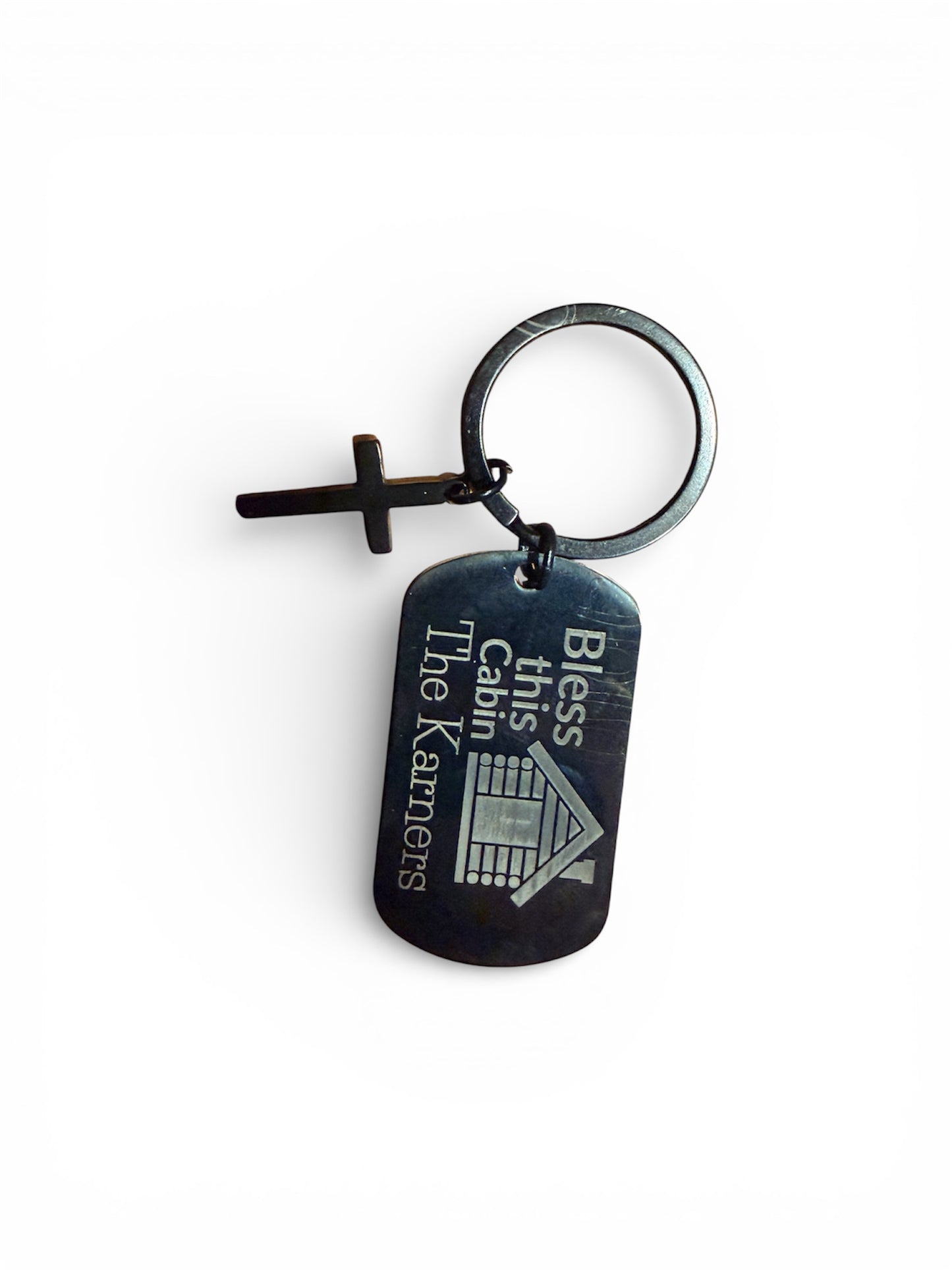 Engravable Black-Metal Cross Keychain - Faith Keychain | Peace & Petals Laser Engraving