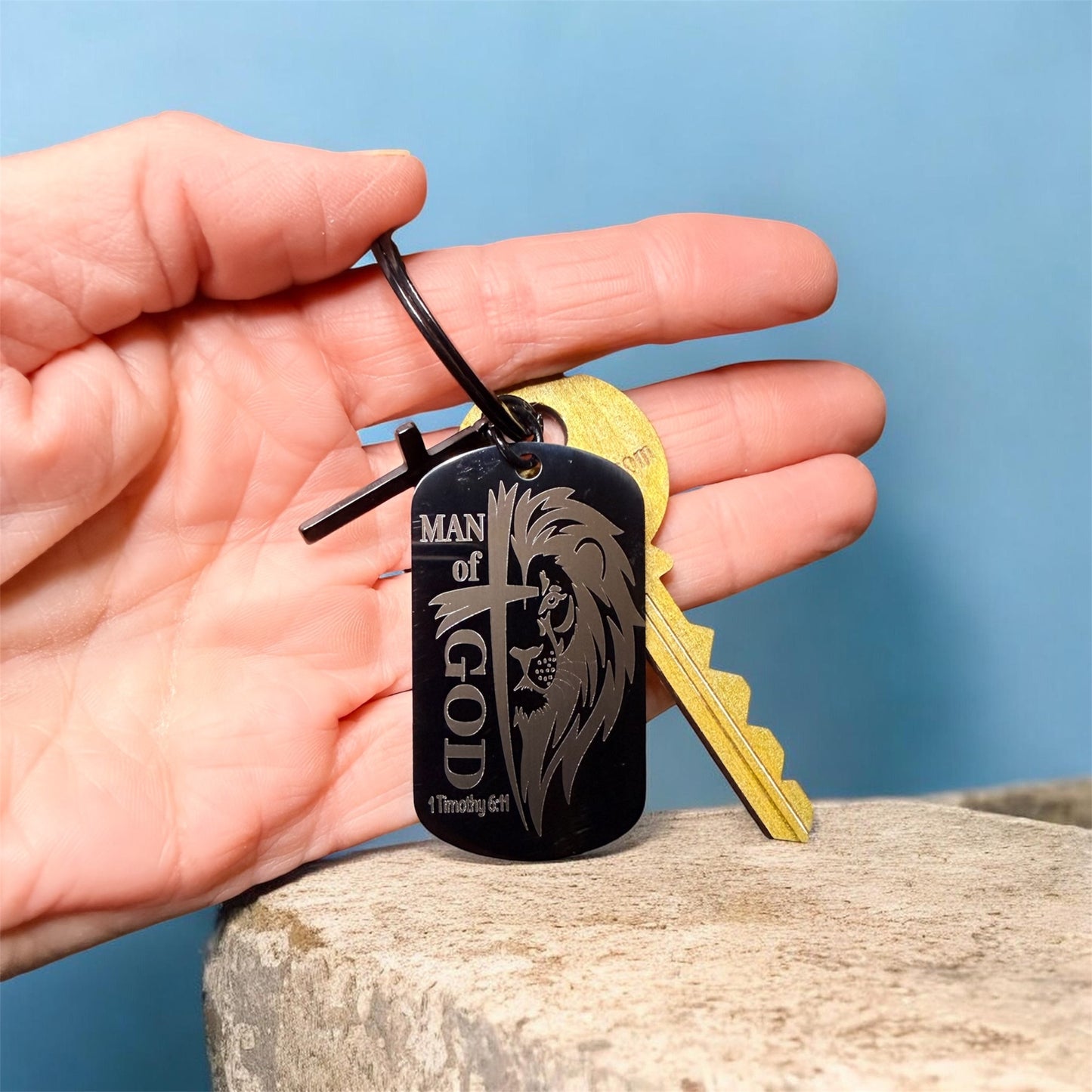 Engravable Black-Metal Cross Keychain - Faith Keychain | Peace & Petals Laser Engraving