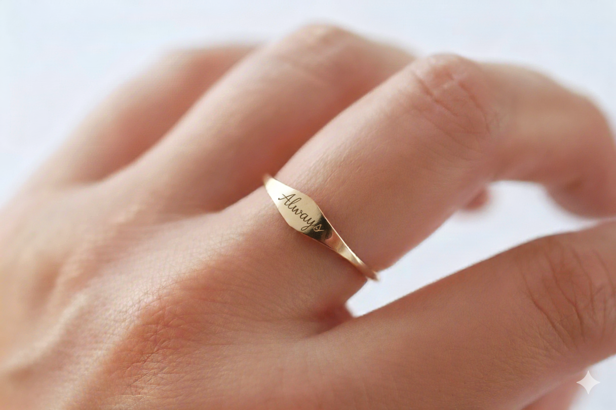 Tiny Signet Ring - personalized initial ring - 14K Gold