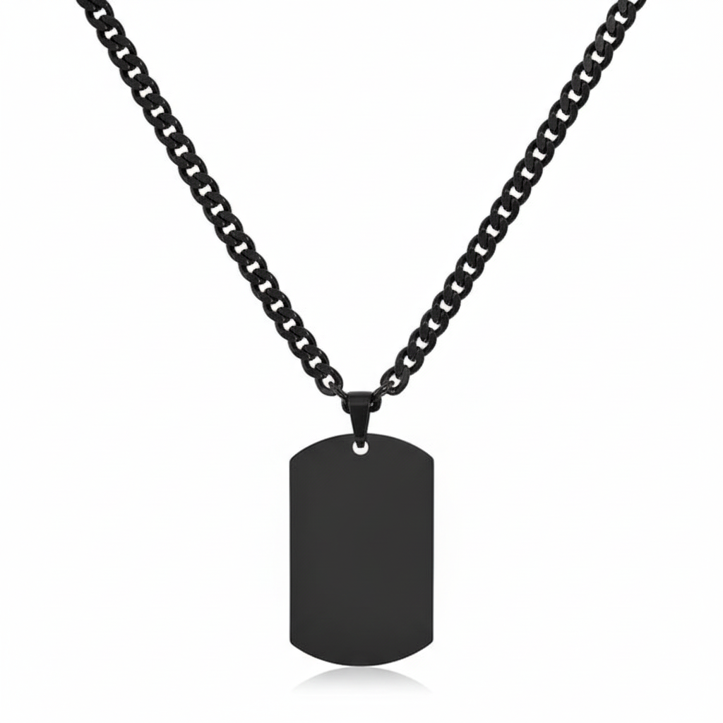 Black chain necklace with dog tag pendant