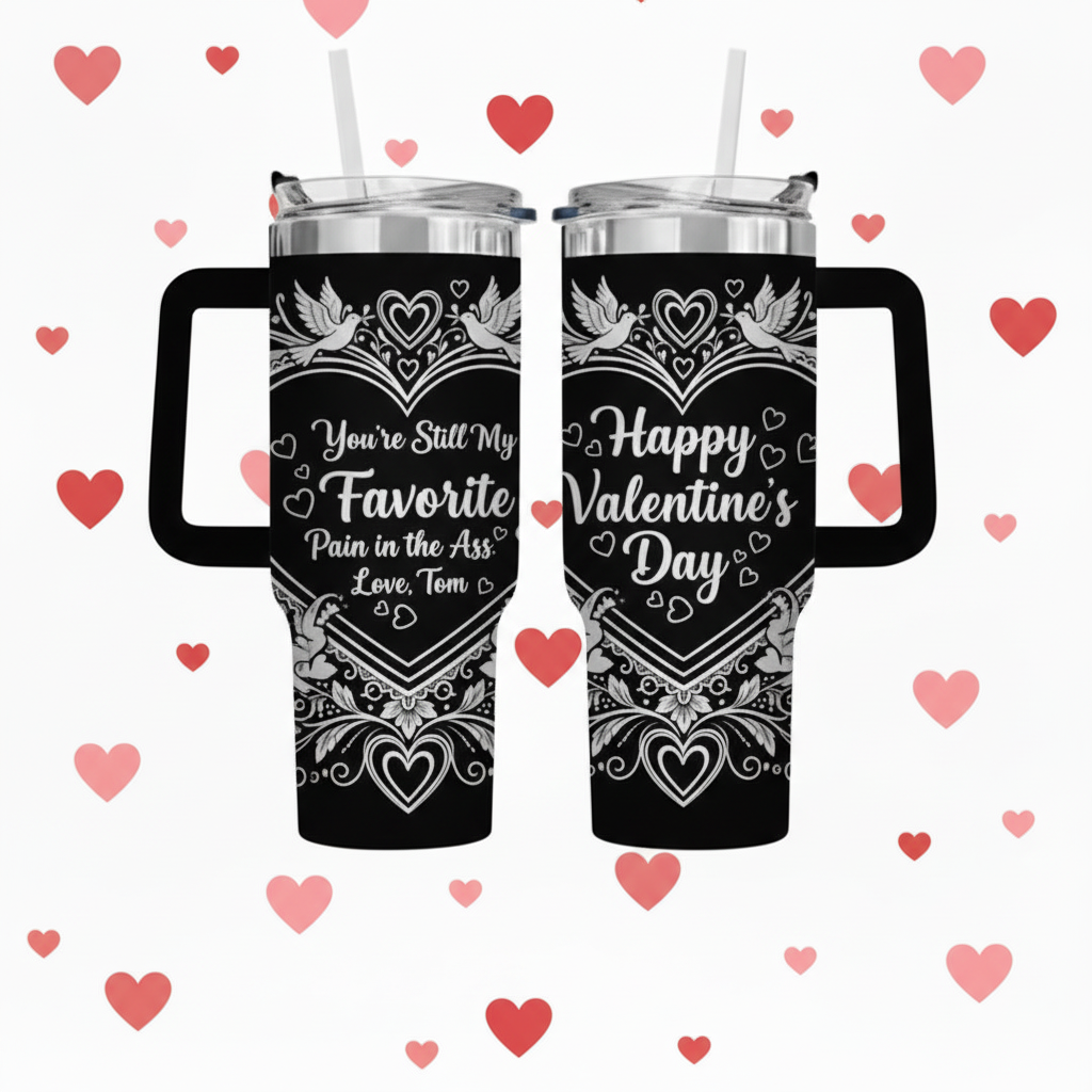 Black Valentine's tumblers with hearts