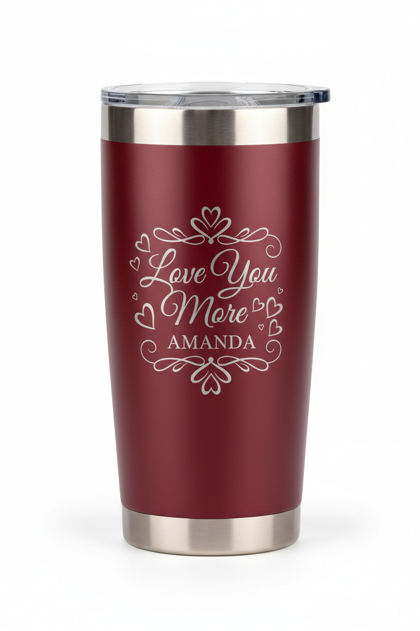 Burgundy tumbler with love quote
