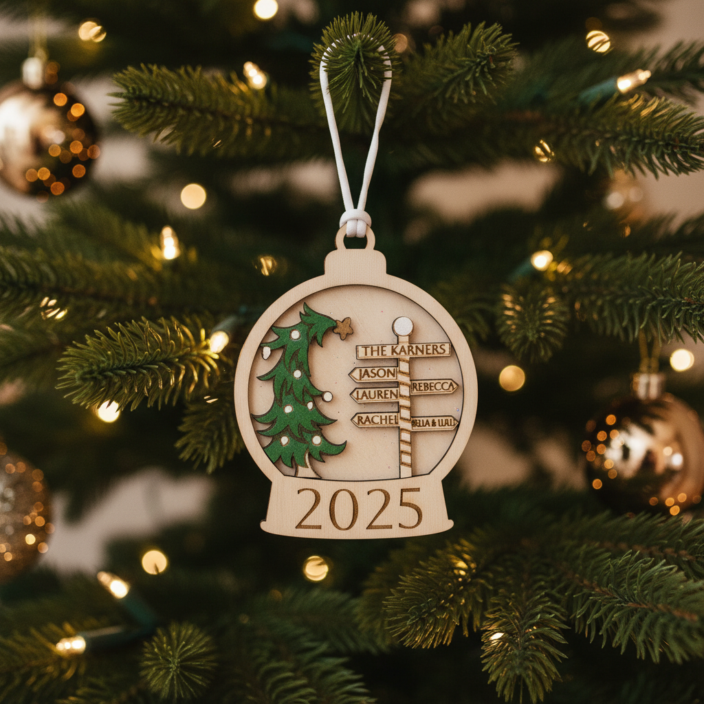 Family Snowglobe Ornament - On Tree