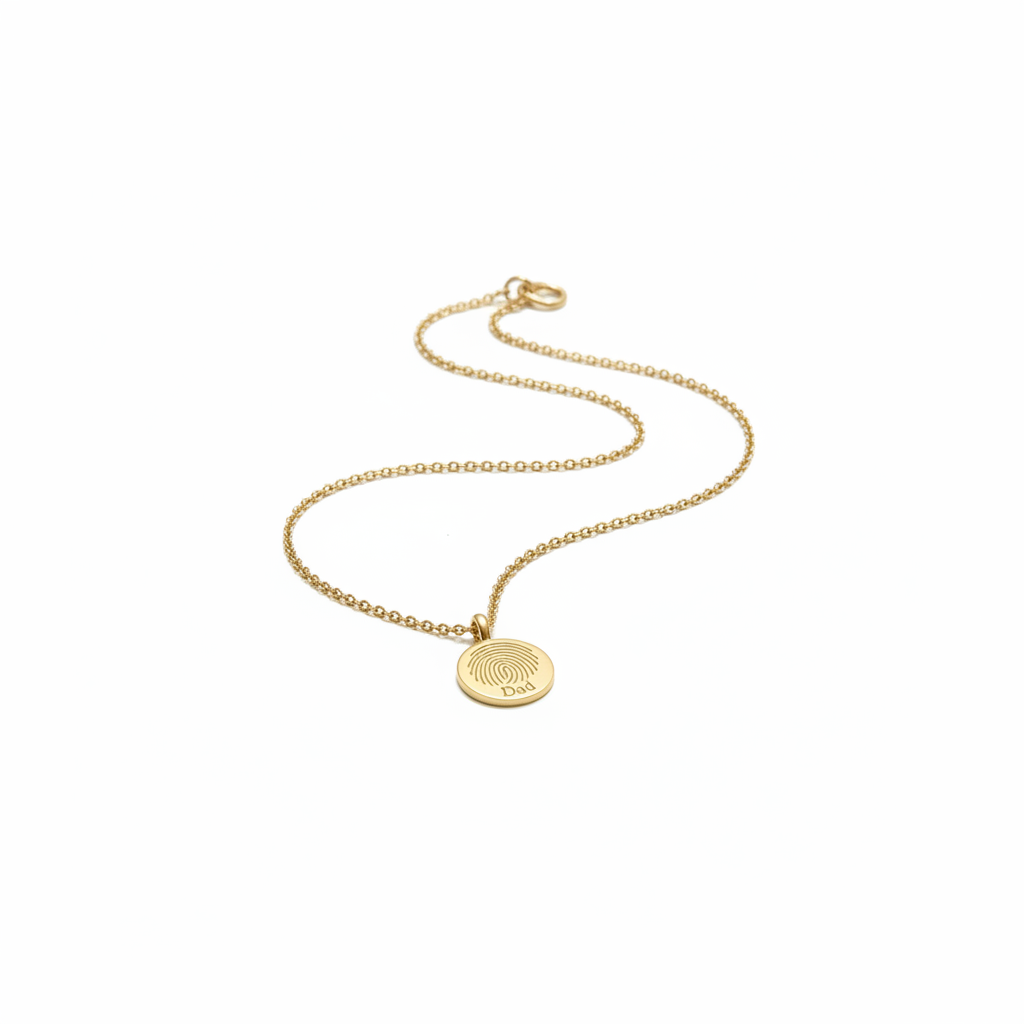 Fingerprint necklace on white background