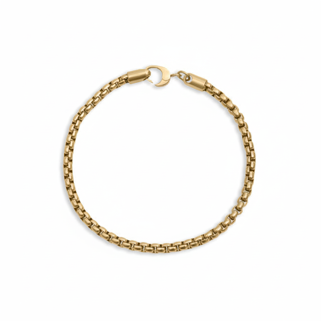 Gold bracelet on white background