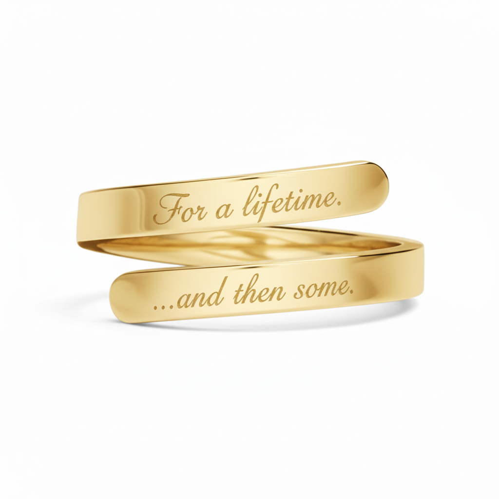 Gold wrap ring with engraved text