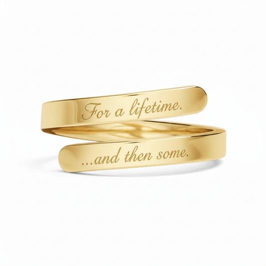Gold wrap ring with engraved text