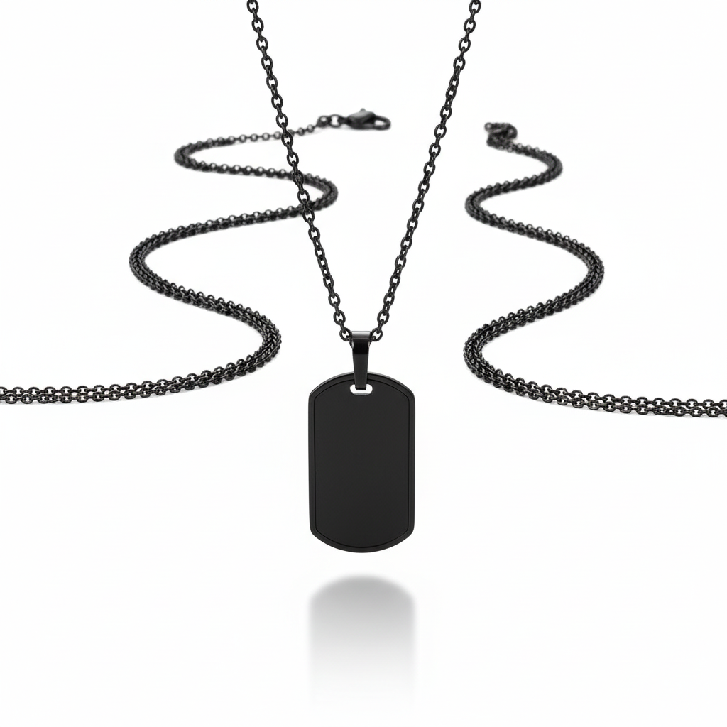 Isolated black dog tag necklace