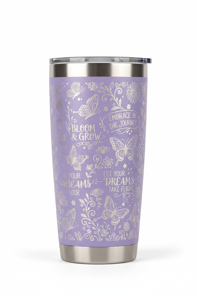 Lavender tumbler with floral wrap design