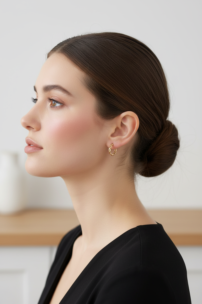 Lifestyle shot with model wearing earrings