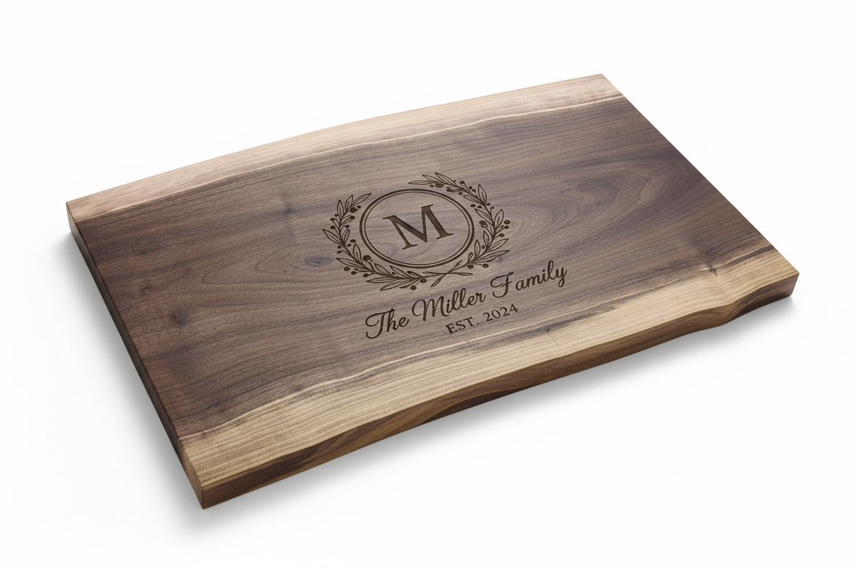 Personalized engraved cutting board mockup