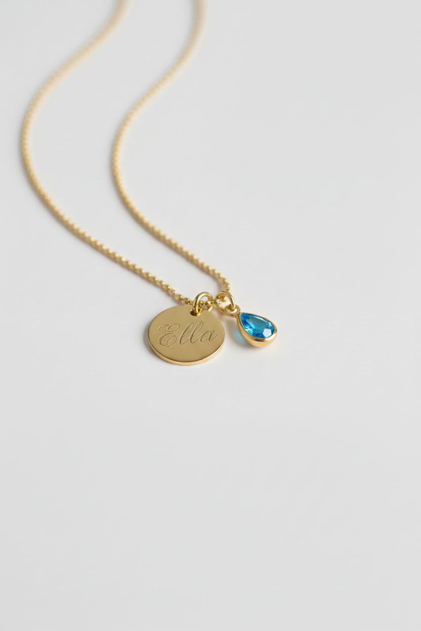 Personalized necklace with blue topaz