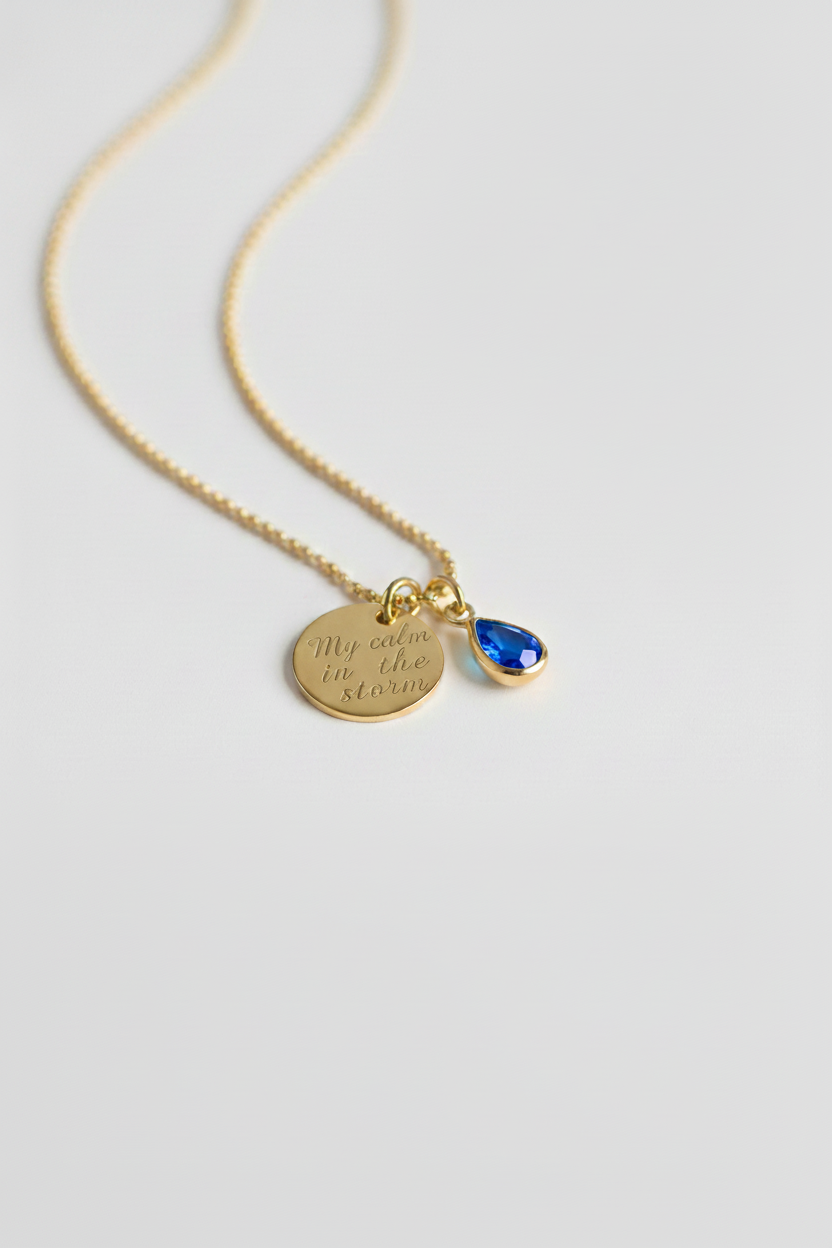 Personalized necklace with sapphire